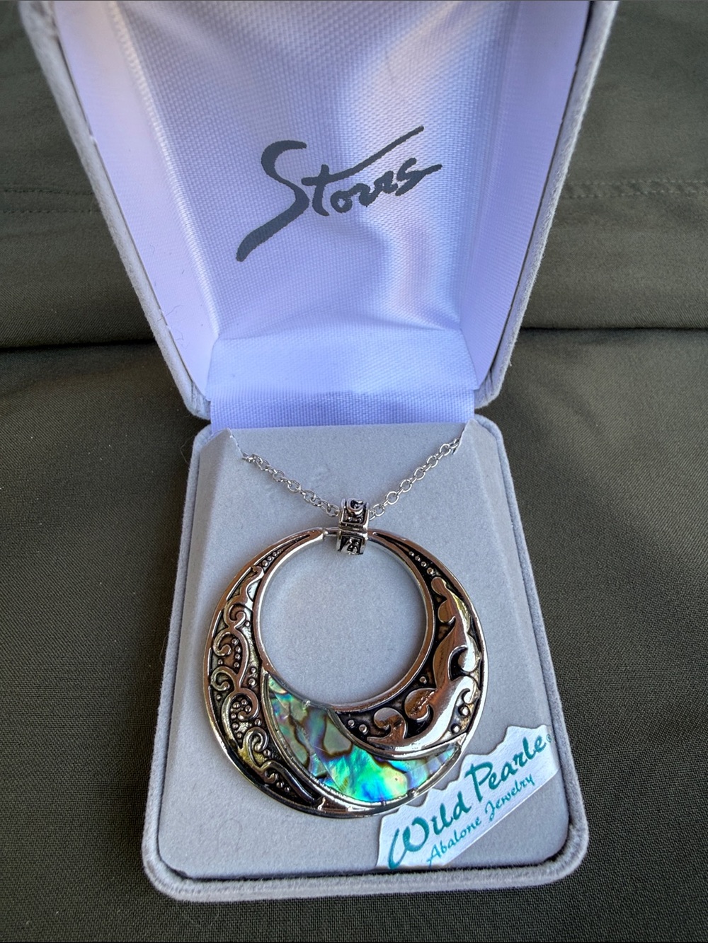 Wild Pearle Silver-Tone Abalone Crescent Necklace - Iridescent Green-Blue